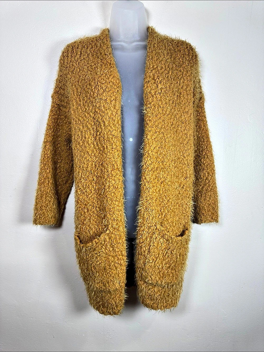 Dreamers Fuzzy Open Front Cardigan in Brown Size M/L